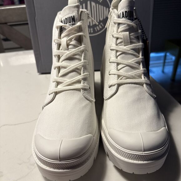 Palladium Pallabase Twill Women 10 Star White LugSole Platform Boot - Picture 7 of 8